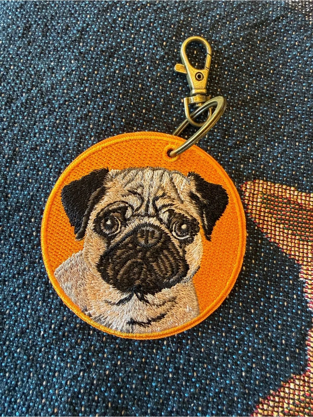 Double-Sided Embroidered Keychain – Pug Style Bag Charm